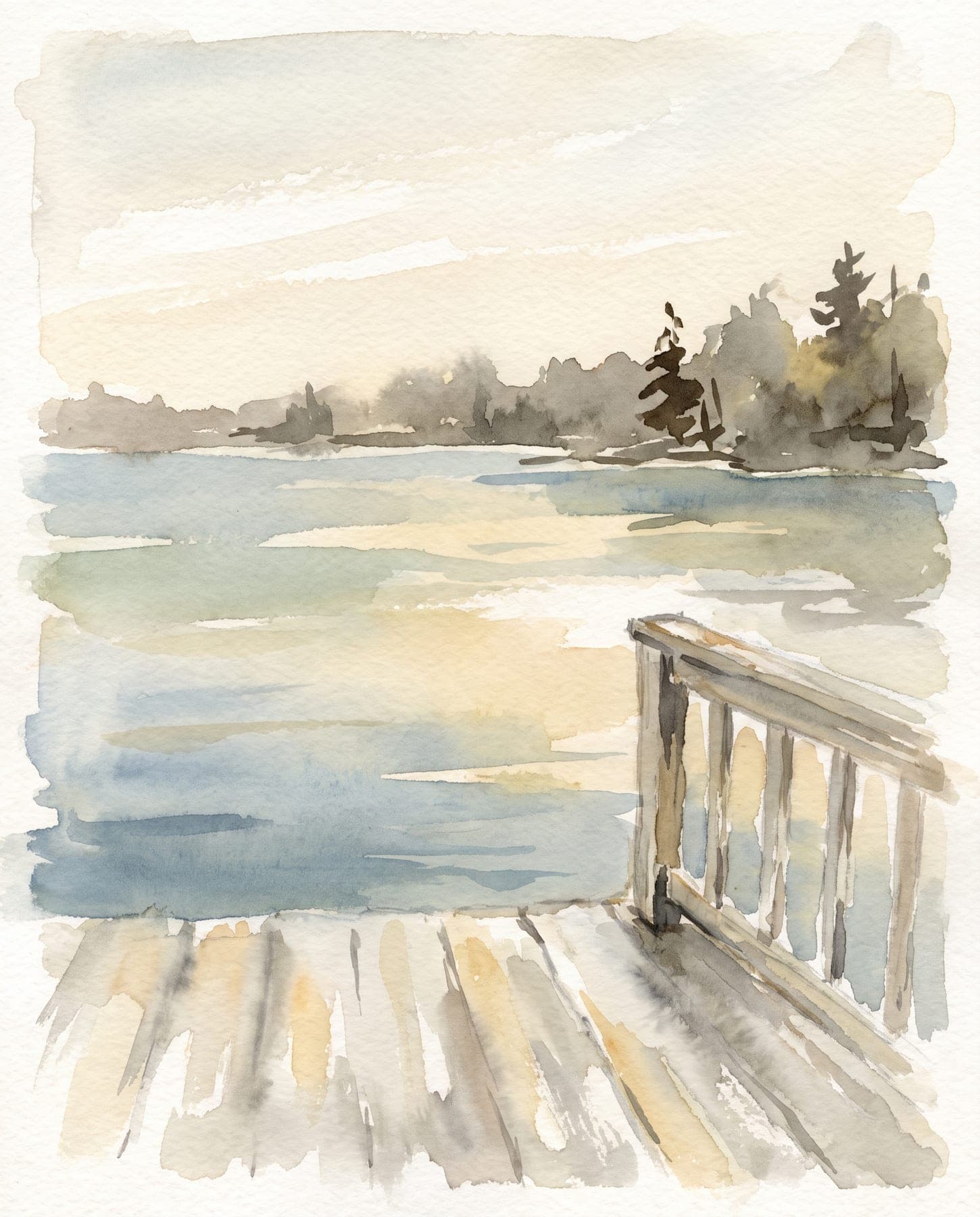 An example piece: a watercolour of the lake seen from a family porch